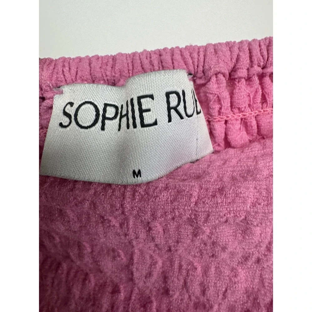Sophie Rue‎ Shirt Women M Pink Ruched Crop Top Textured Milkmaid Coquette Girly